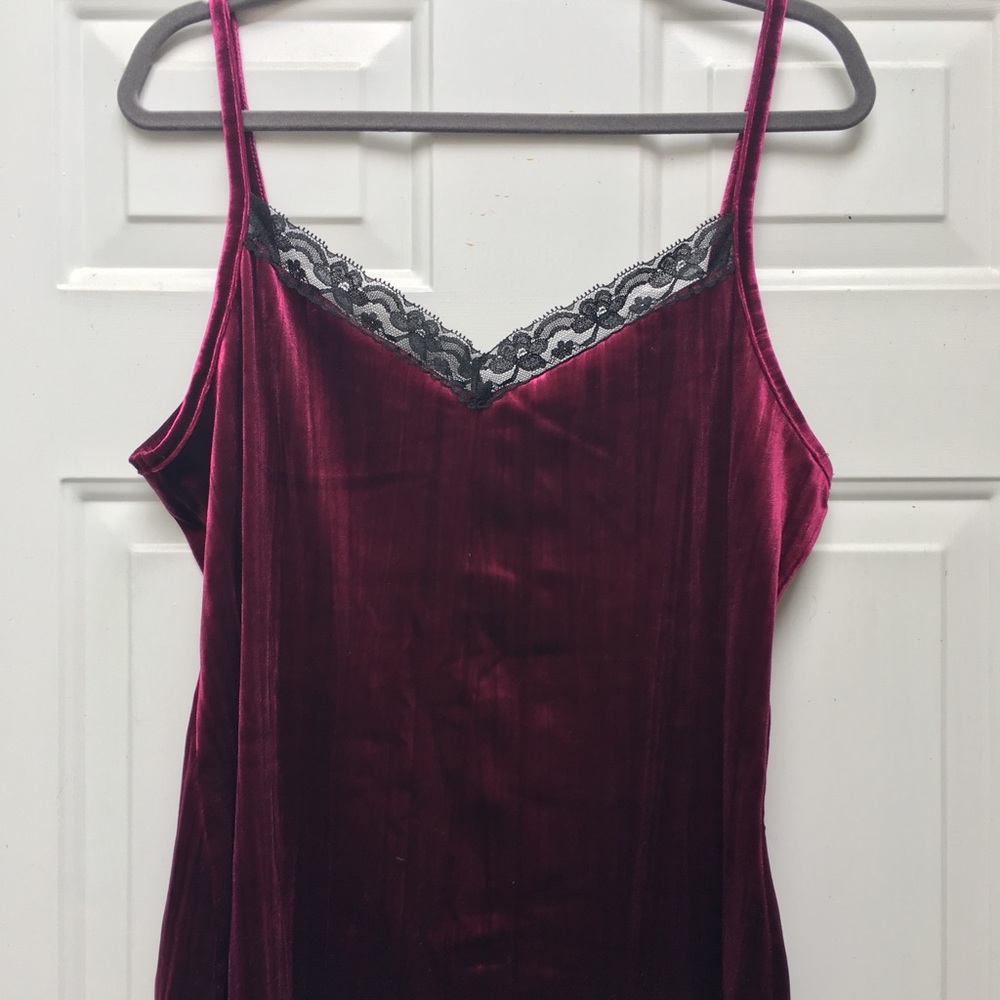 Maroon Velvet and Black Lace Tank